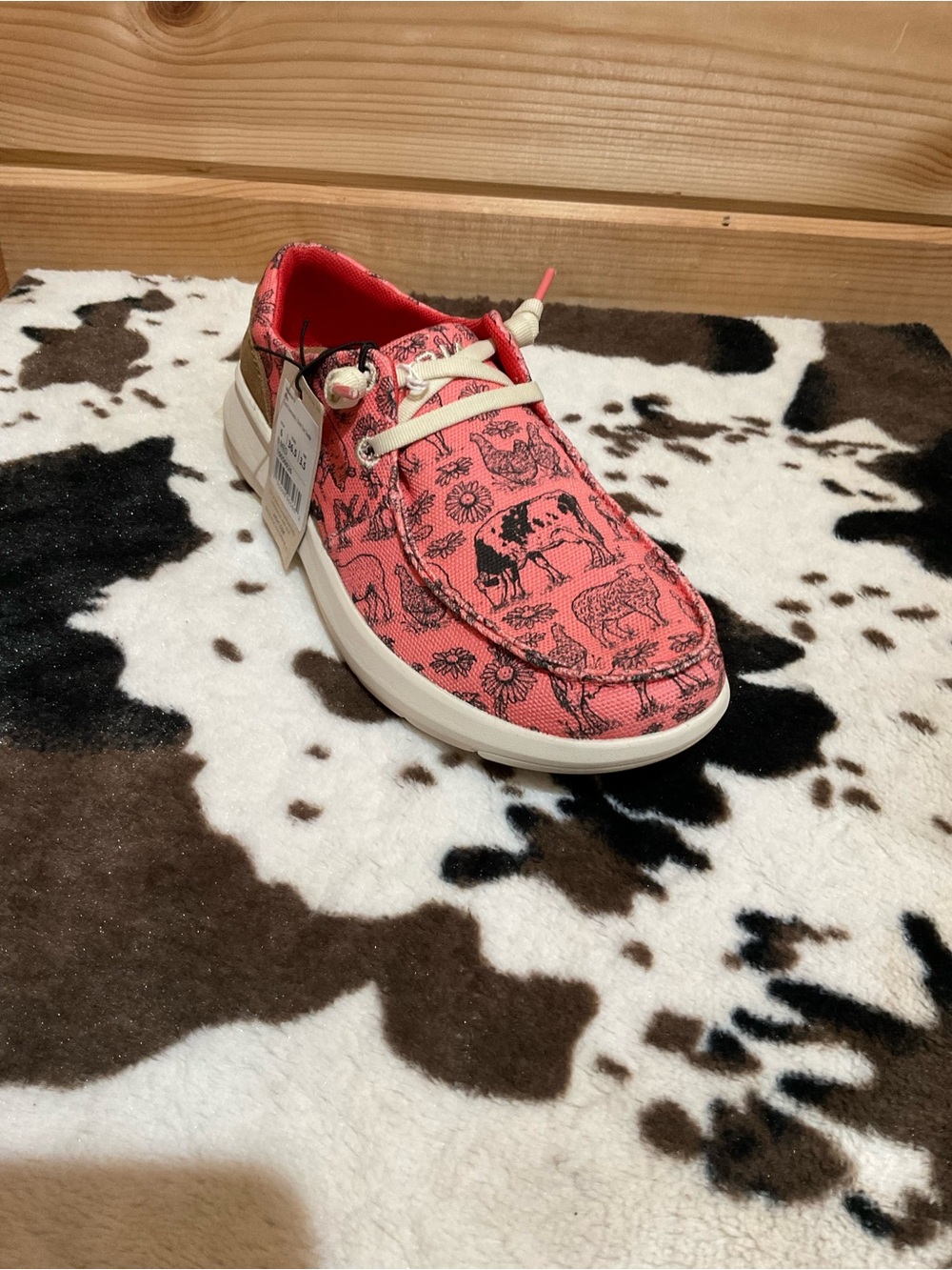 Ariat Coral Canvas Moccasin with Black Western Print